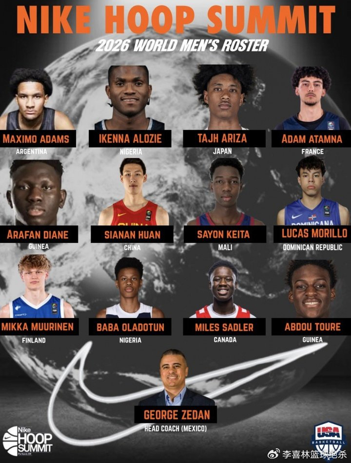 18岁中国男篮新星郇斯楠入选2026耐克篮球峰会国